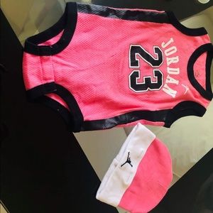 Jordan pink onesie & hat for baby 6-12 months